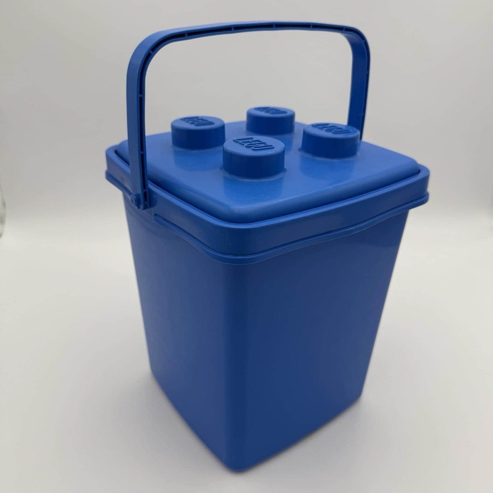 Blue LEGO Brick Bucket Storage Bin Container with Lid Vintage 80s 90s Clean